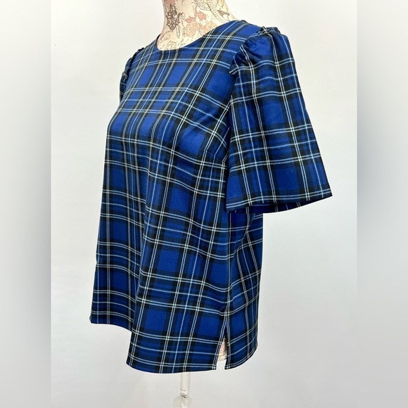 DRAPER JAMES Blue plaid short sleeve top size S - Picture 4 of 14